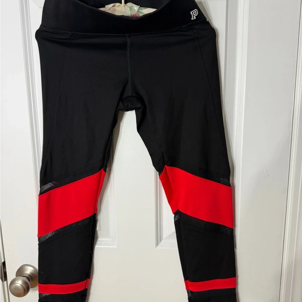 PINK Victoria's Secret Black Leggings with Red Panels - Picture 3 of 4